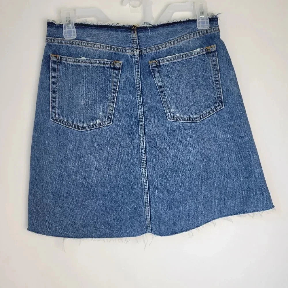 ZARA WOMAN Premium Denim Collection Cutoff Mini Skirt Distressed Button Fly - Picture 7 of 8